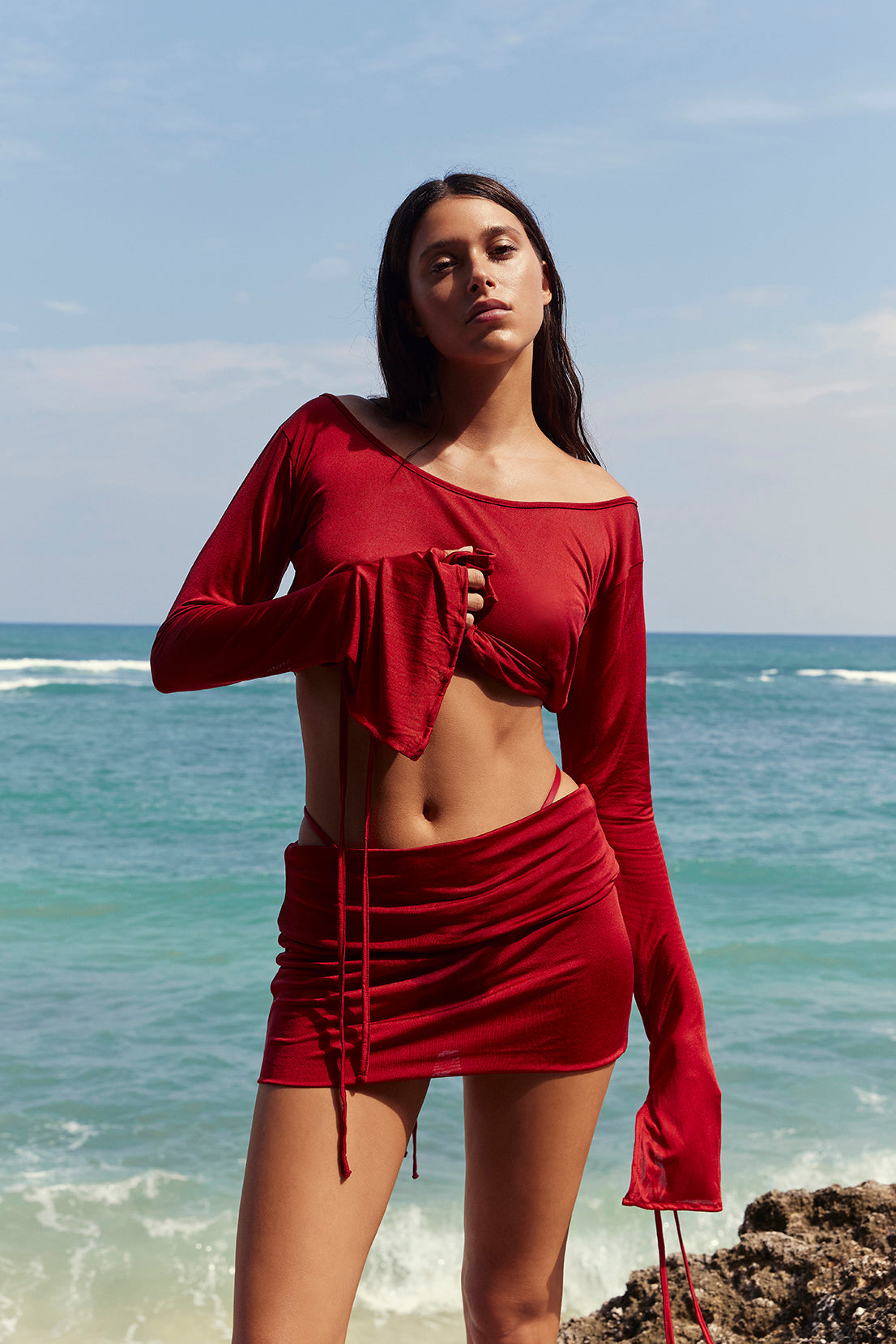 SILK MINI SKIRT - RED