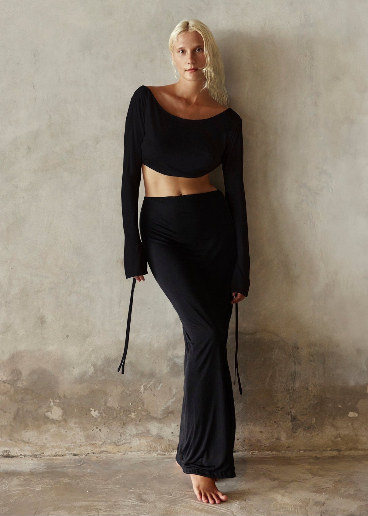 SILK LONG MAXI SKIRT - NOIR