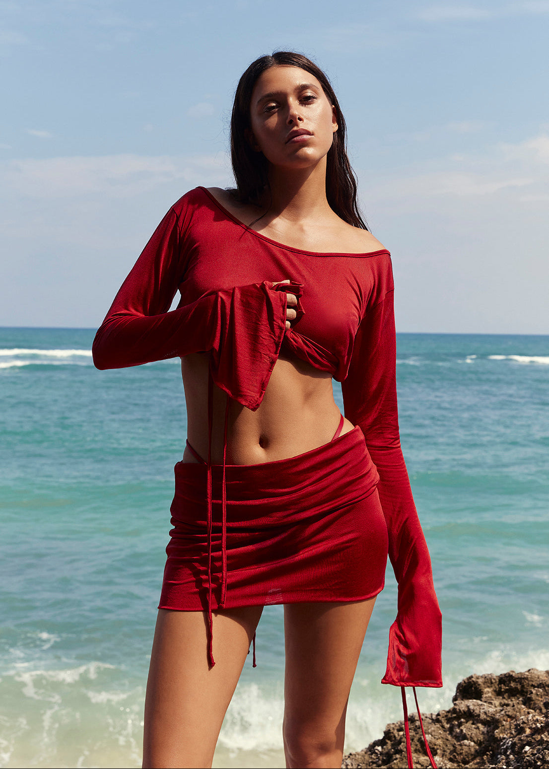 SILK MINI SKIRT - RED