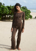 SILK BACKLESS LONG TOP - CAFE