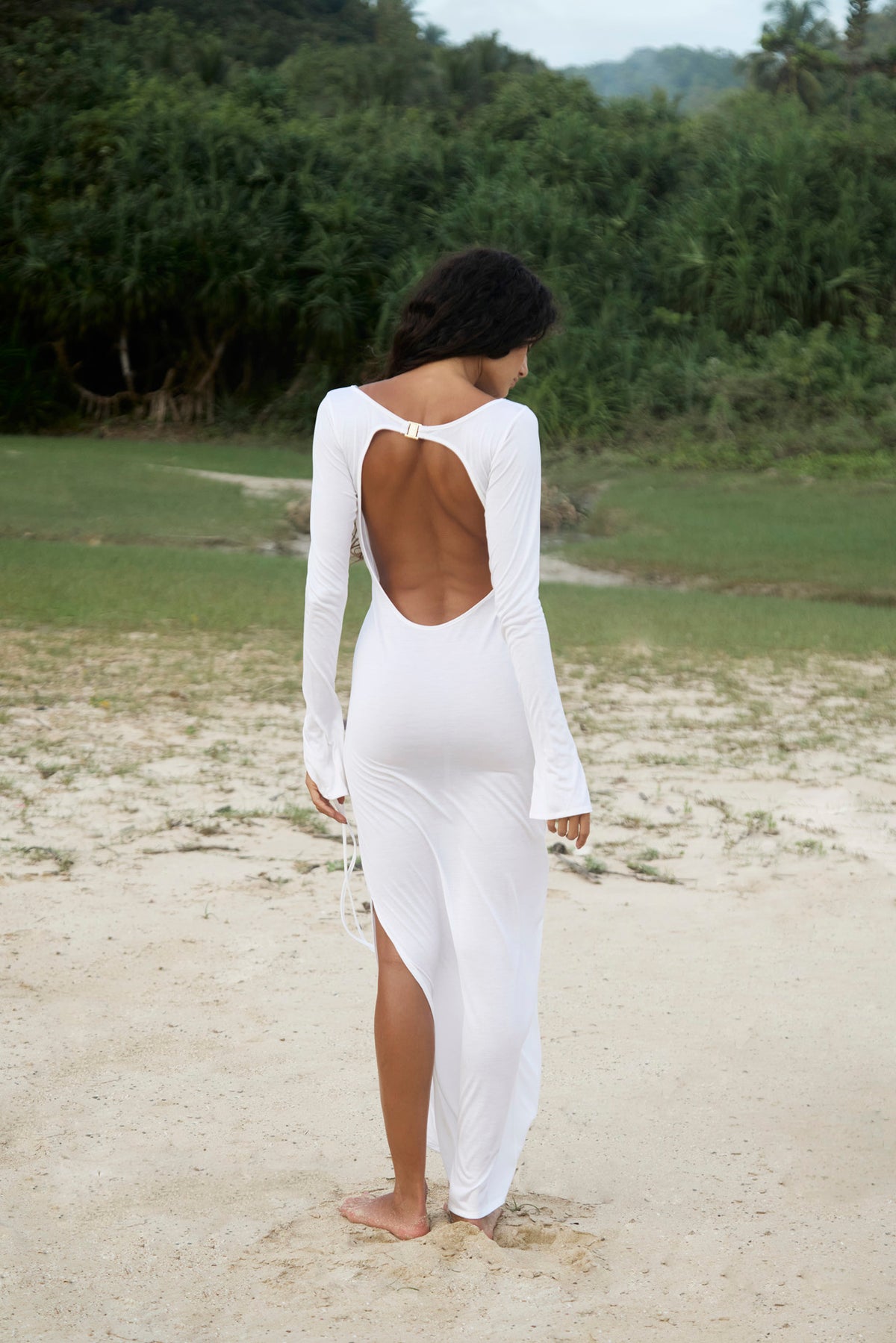 SILK BACKLESS MAXI DRESS - BIANCO