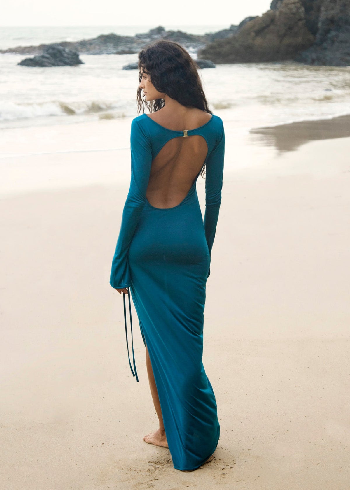 SILK BACKLESS MAXI DRESS - OCEANUS