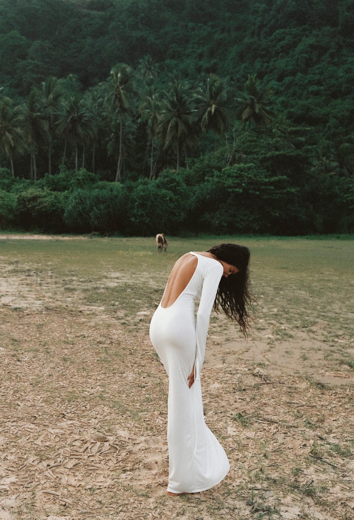 SILK BACKLESS MAXI DRESS - BIANCO