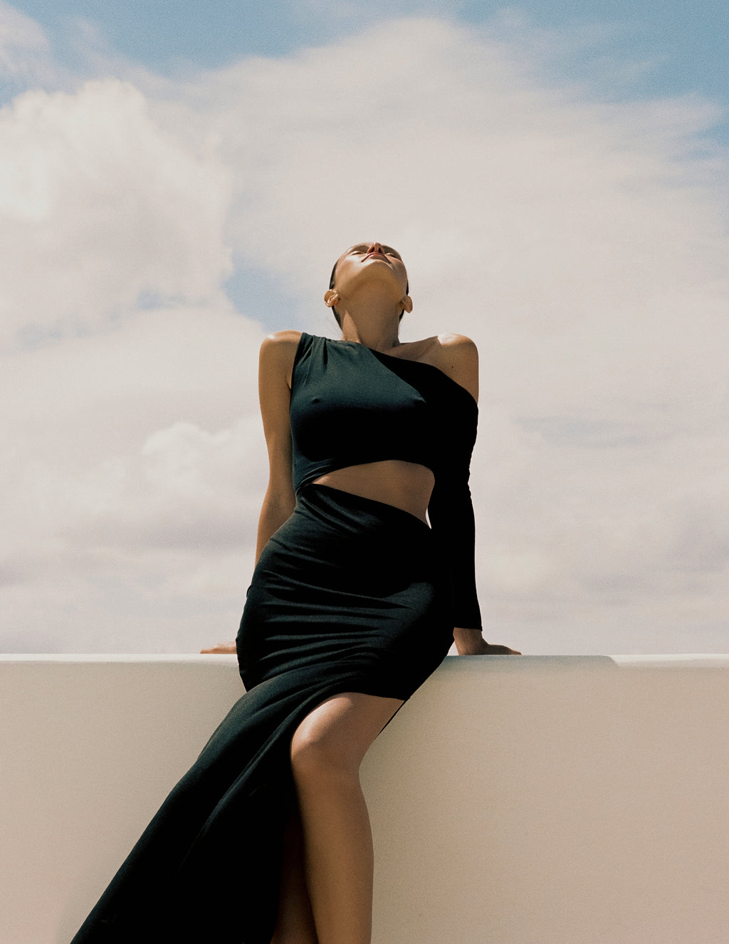 SILK ONE-SHOULDER CUT-OUT MAXI DRESS