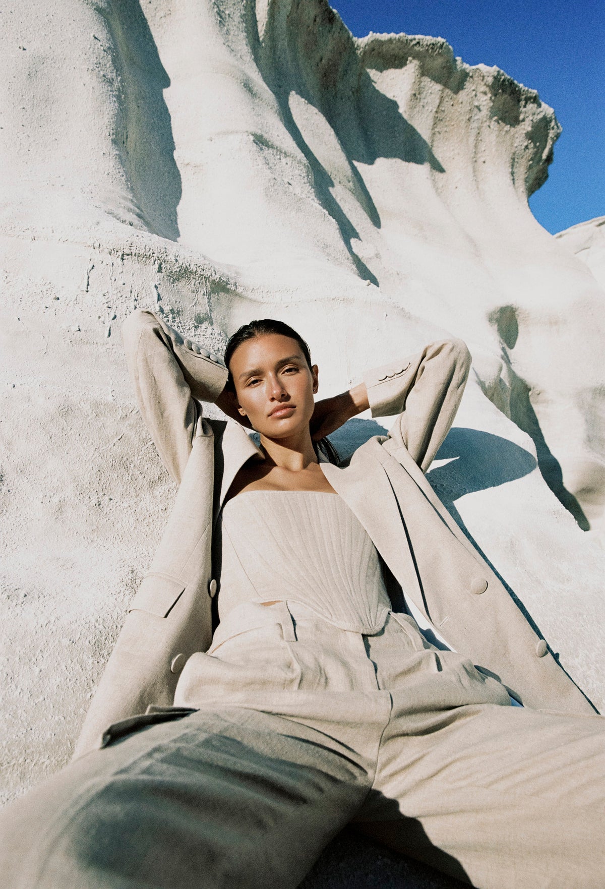 LINEN LONG OVERSIZED JACKET - BEIGE