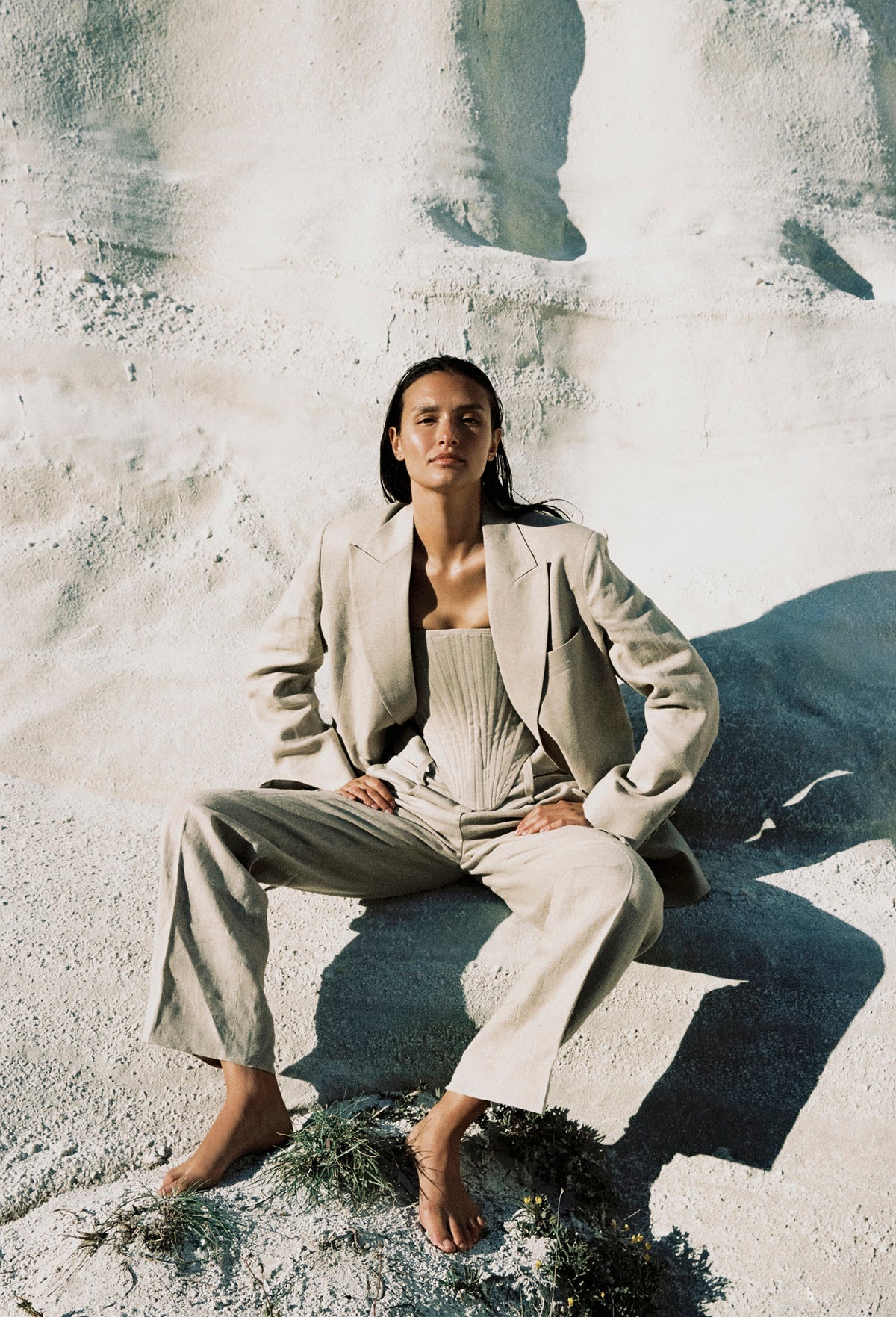 LINEN LONG OVERSIZED JACKET - BEIGE