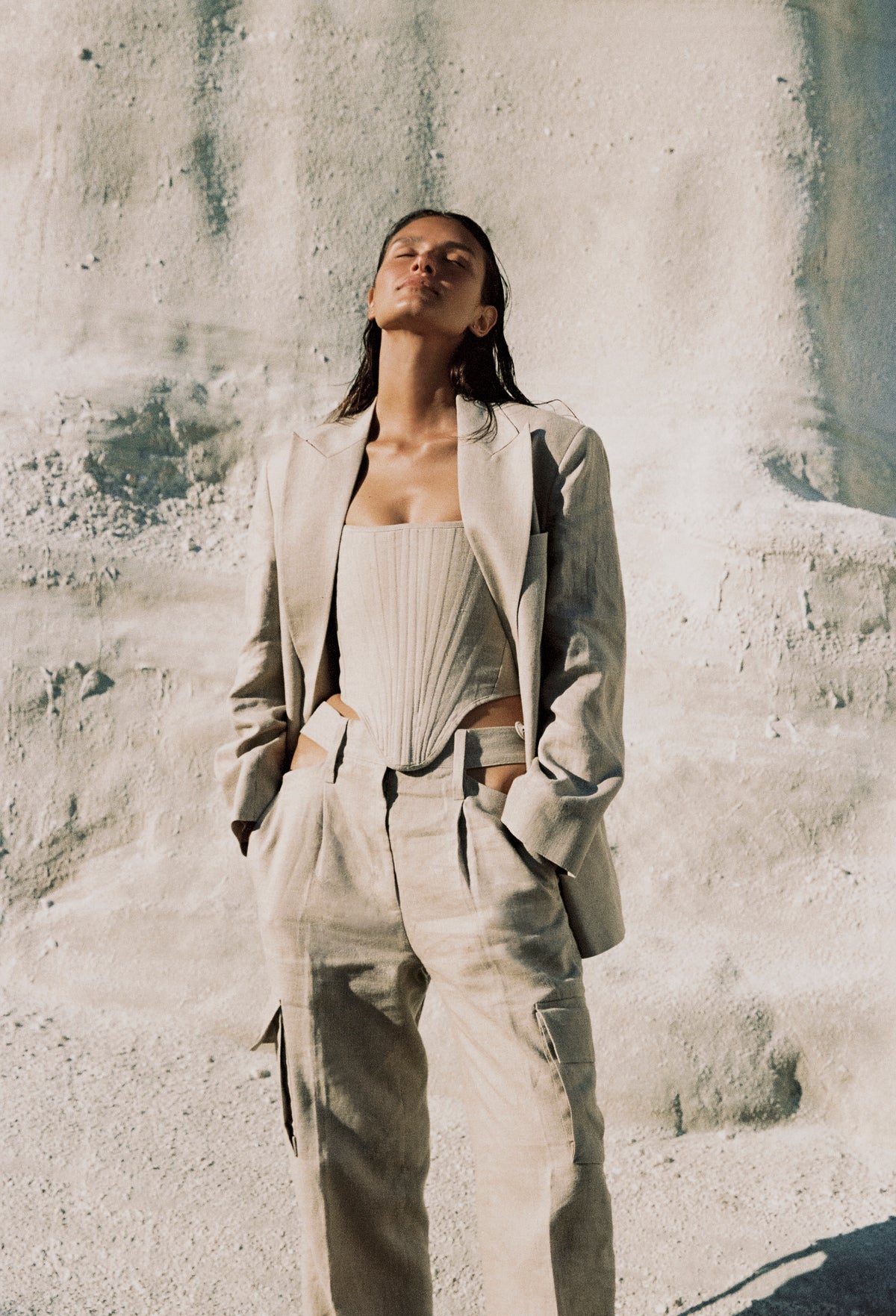 LINEN LONG OVERSIZED JACKET - BEIGE