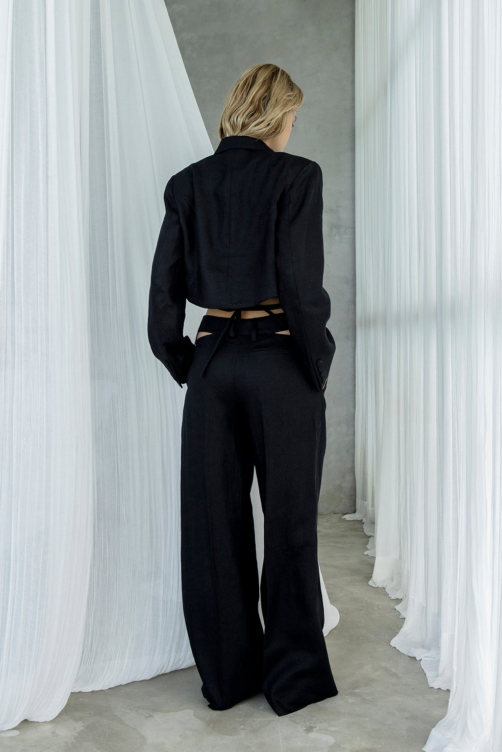LINEN CROPPED TIE JACKET